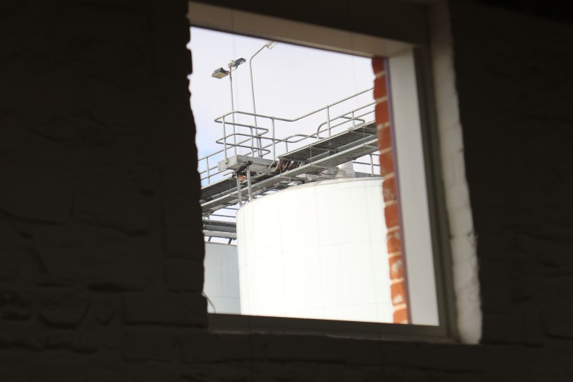 View of tank through the lab window at Yalumba winery in Barossa Valley Australia.