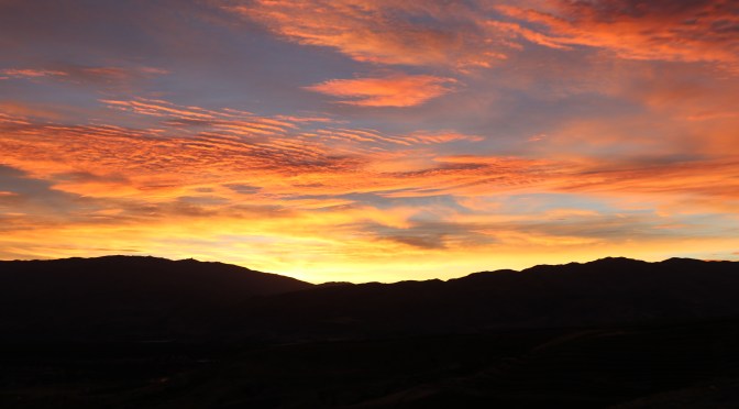 A stunning sunrise over the Felton Road winery in Bannockburn on the start of a long day of filming for the 80 Wines project.