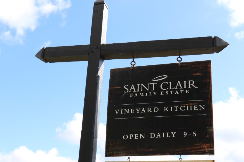A Saint Clair Vineyard Kitchen sign in Marlborough New Zealand.