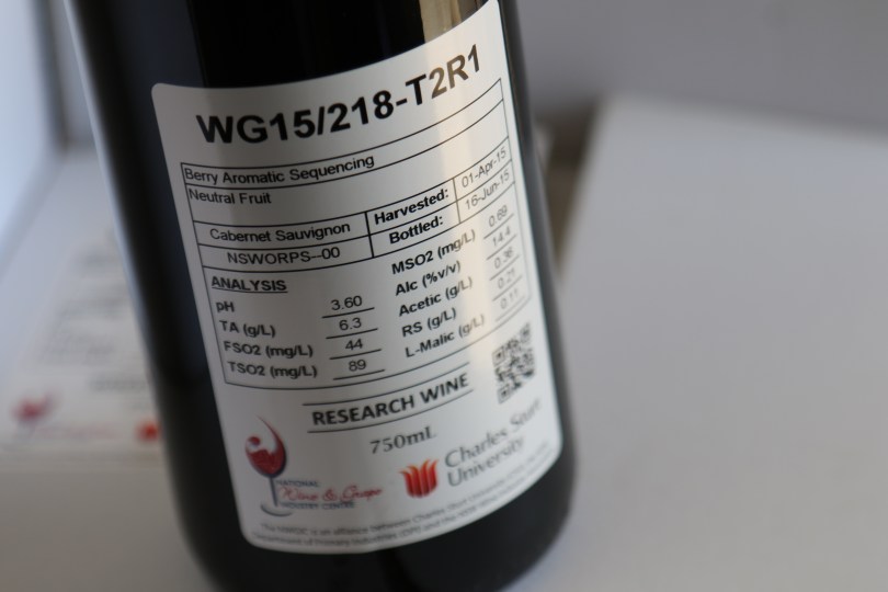 Wine label at Charles Sturt University in Australia.