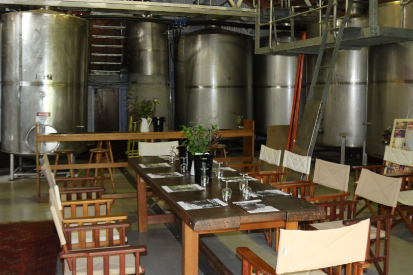Dining by the tanks at Briar Ridge Wines in Hunter Valley.