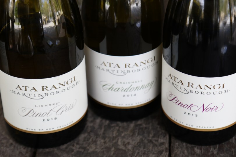 Ata Rangi wines on the table at the cellar door in New Zealand.