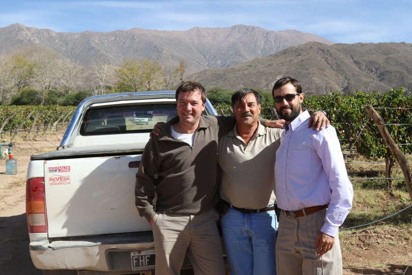 Thibaut Delmotte and his team in the vineyard during the 2016 harvest at Bodega Colome in the Salta region of Argentina.