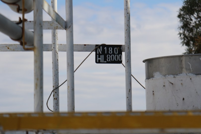 A sign on top of the wine tanks at the Bodegas Borbore winery in Argentina.