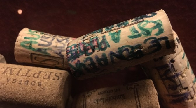 Graffiti corks inside the Wine Not wine bar in Mendoza.