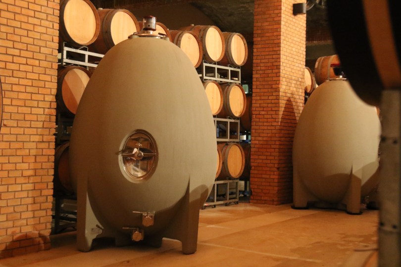 Large fermenting concrete eggs at Vina Koyle winery in Chile.