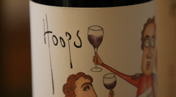 The Hoops wine bottle label showing Guy Hooper and his family.
